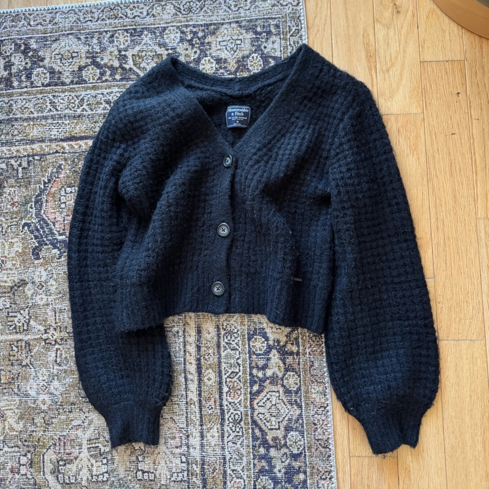 Abercrombie & Fitch Black Waffle Knit Button-Front Sweater